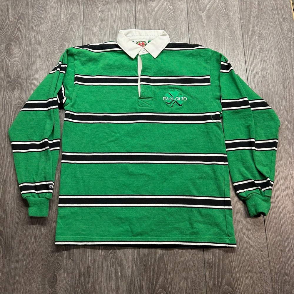 Vintage Barbarian Rugby Wear Ireland Shirt Mens Medium Green Striped Made Canada